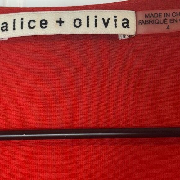 Alice + Olivia Red Flutter Sleeve Wrap Dress Size 4 Fit & Flare Lined Party Mini - Picture 6 of 8